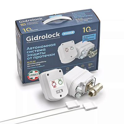 Комплект защиты от протечек воды GIDROLOCK Winner BUGATTI 3/4 (автономные, без блока управления) (31203022)