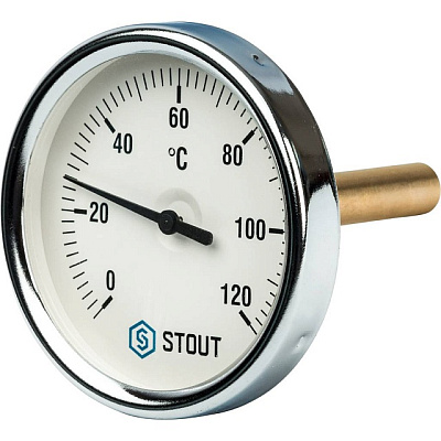 Термометр Stout биметаллический с погружной гильзой 75 мм , D80 мм, 0...120, 1/2