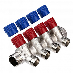 Коллектор VALTEC с регул. вентилями, 1х4 вых. 1/2 нар.