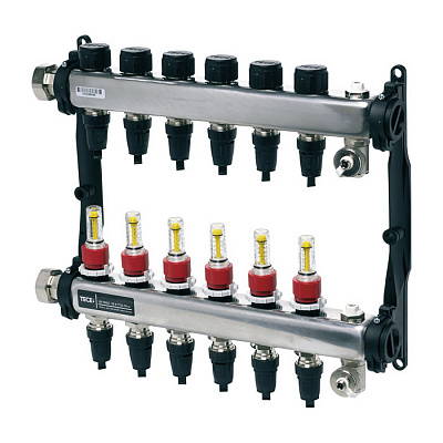 Коллектор TECE TECEfloor для поверхностного отопления 1 x 16 push-fit, 6 контуров