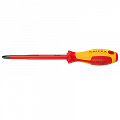 Отвертка KNIPEX крестовая PH1 VDE, длина лезвия 80 мм, 187 мм, диэлектрическая, 2-компонентная рукоятка