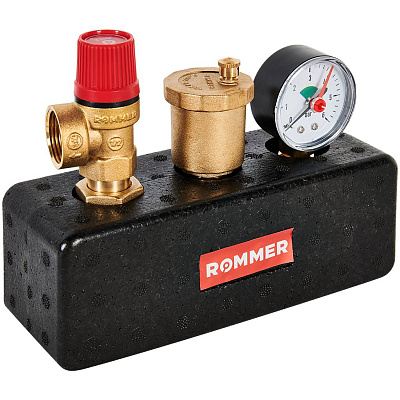 Группа безопасности котла Rommer 3 бар, 1 дюйм (до 50 кВт) (в теплоизоляции)
