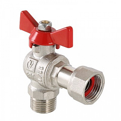 Кран шаровой VALTEC угловой с накидной гайкой и наружной резьбой 1/2 х 3/4