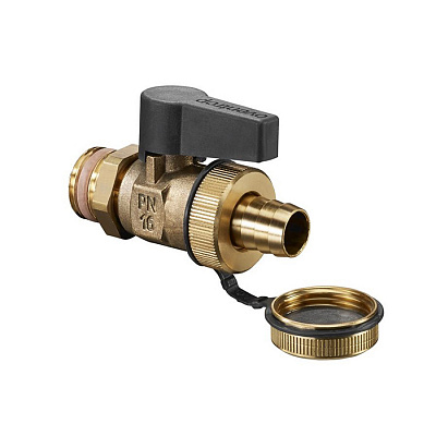 Кран шаровой Oventrop Optiflex KFE, DN 15 PN 10, с колпачком и штуцером для шланга