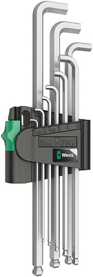 Набор Г-образных ключей WERA 950/9 PKLS Hex-Plus 4 хром, с экстракоротким концом, с шаром, 9 пр., 1.5/2/2.5/3/4/5/6/8/10 мм