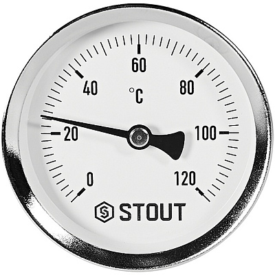 Термометр Stout биметаллический с погружной гильзой 50 мм, Dn 63 мм, 1/2 , 0...120С