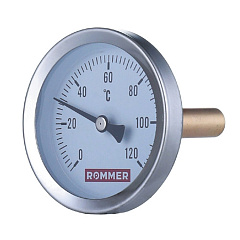 Термометр Rommer биметаллический с погружной гильзой (75 мм), 80 мм, 0...120, 1/2