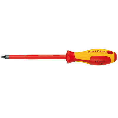 Отвертка KNIPEX VDE Pozidriv PZ0, длина стержня 60 мм, 162 мм, диэлектрическая, 2-компонентная рукоятка
