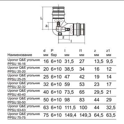 Угольник Uponor Q E УГОЛЬНИК PPSU 40-40