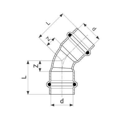 Отвод 45 медный Viega Profipress с SC-Contur d=12 (арт. 292 577)