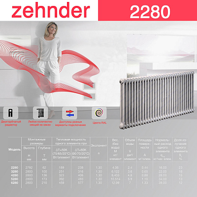 Стальной трубчатый радиатор отопления Zehnder 2280 / 1 секция