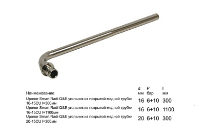 Угольник из покрытой медной трубки Uponor SMART RADI Q E УГОЛЬНИК ИЗ ПОКРЫТОЙ МЕДНОЙ ТРУБКИ 16-15CU L=1100ММ