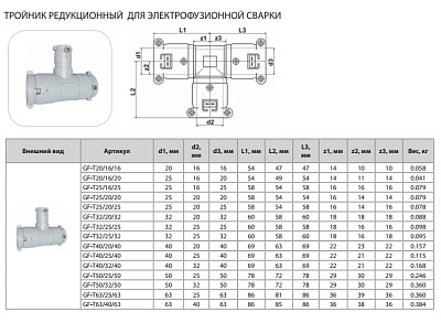 Тройник Thermaflex редукционный для электрофузионной сварки GF-T40/25/40
