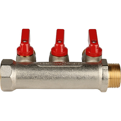 Коллектор Stout с шаровыми кранами 3/4x1/2 с 3 отводами, красный, SMB 6200 341203