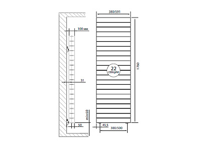 Биметаллический секционный радиатор отопления Royal Thermo PianoForte Tower Silver Satin 500 / 22 секции
